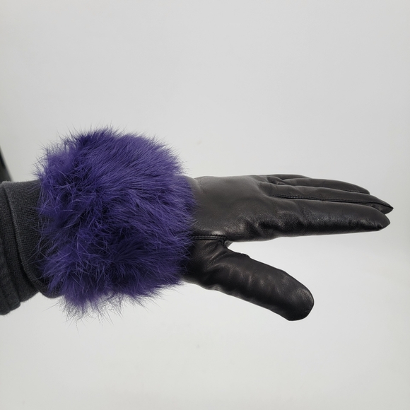 Wilsons Black Leather Purple Fur Cuff Gloves Women's Size Medium Winter Classic - Picture 5 of 9